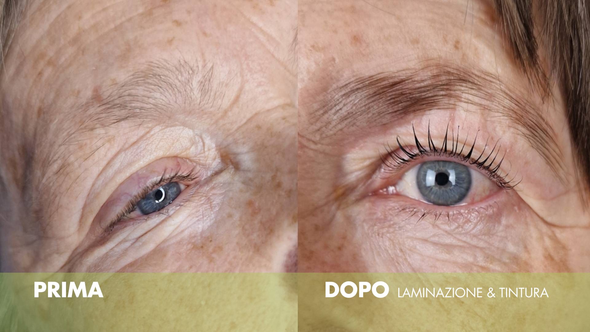 Prima e dopo laminazione ciglia e sopracciglia